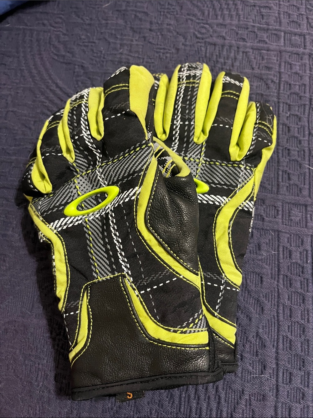 Oakley Black and Neon Yellow Plaid Performance Gloves